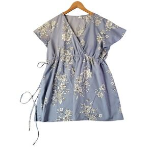 Oh!Mama Womens Blue Floral Wrap Maternity Tunic‎ Top 1X Empire Waist Boho Spring